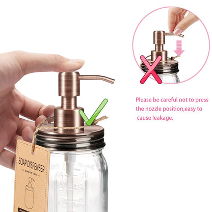 Amolliar Mason Jar Liquid Soap Dispenser, 16OZ Glass Countertop Lotion Dispenser Bottle, Farmhouse Decor for Kitchen, Bathroom, Refillable Dispenser for Hand Soap, Dish Soap, Lotion Soap, Copper 2Pack