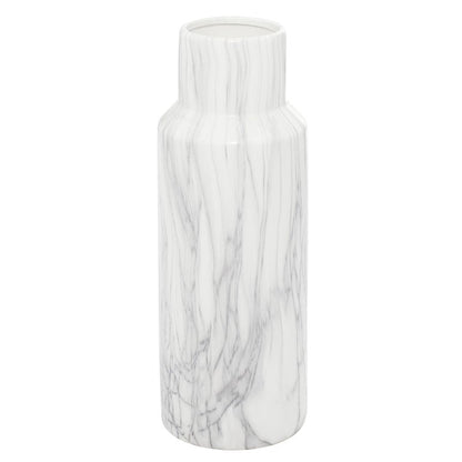 Deco 79 Ceramic Decorative Vase Faux Marble Centerpiece Vase, Flower Vase for Home Decoration 6" x 6" x 15", White