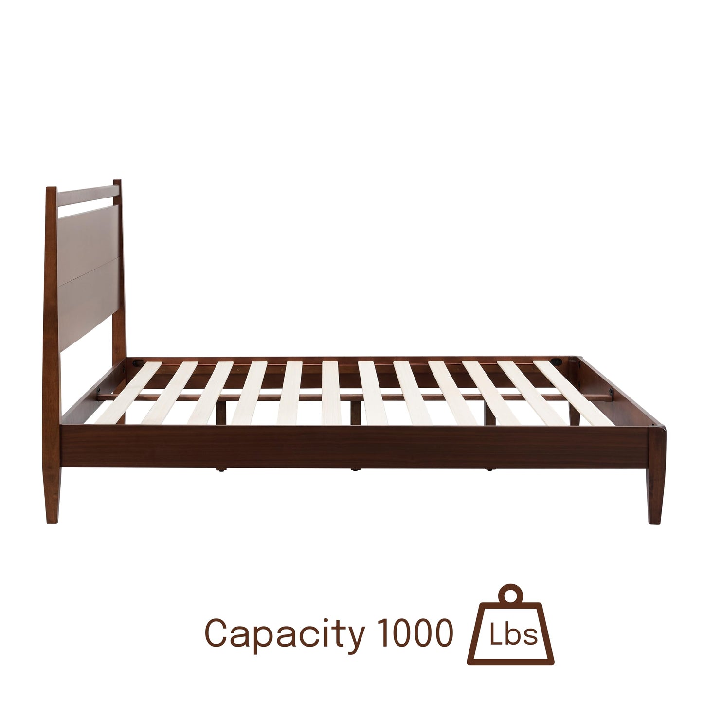NTC Adept Wooden Bed Frame with Headboard, Crafted from Walnut, Rubber Wood with Silent Slats and Wood Central Supports, 1000 Lb Capacity, Effortless Assembly, King - Dark Walnut