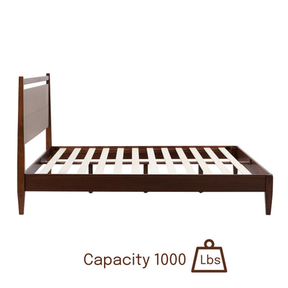 NTC Adept Wooden Bed Frame with Headboard, Crafted from Walnut, Rubber Wood with Silent Slats and Wood Central Supports, 1000 Lb Capacity, Effortless Assembly, King - Dark Walnut