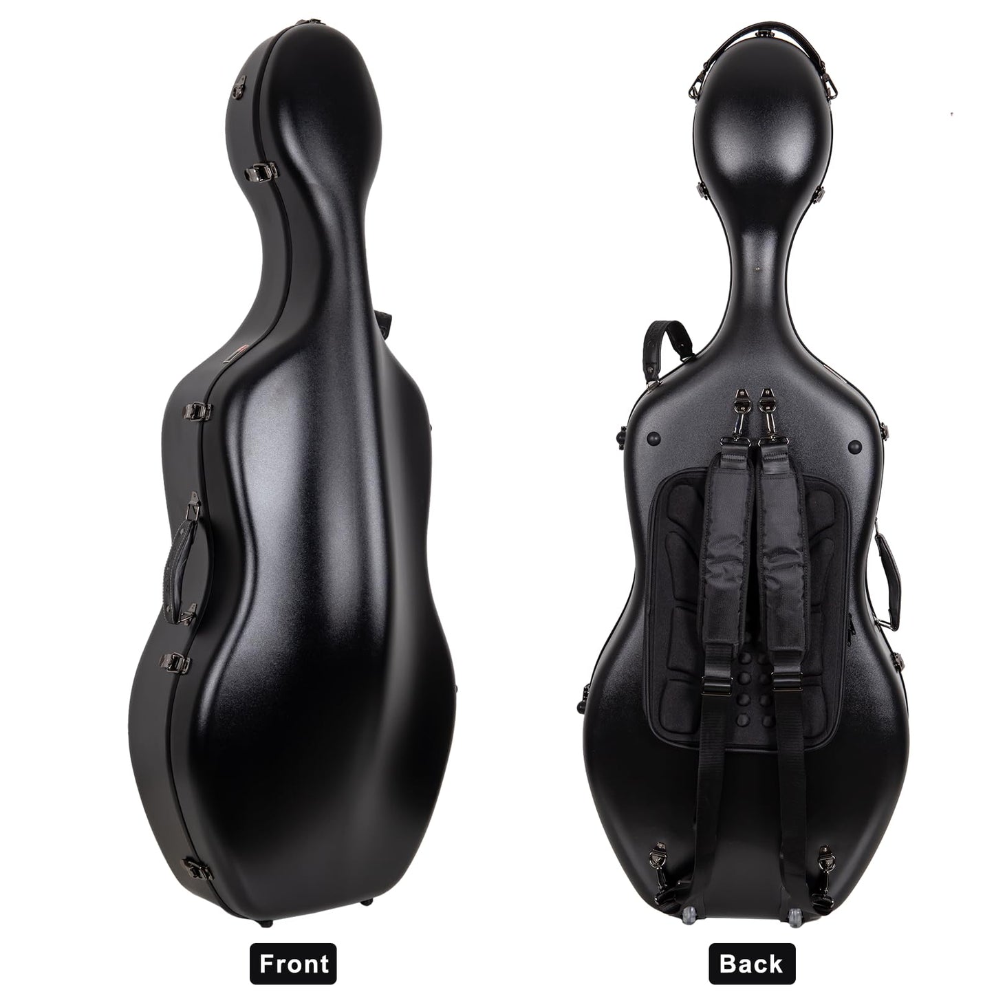 Crossrock Poly Carbon Cello Case for 4/4 Full Size | Black Scratch-Resistant Shell, Black Velvet Interior, Wheels, Music Pouch – Lightweight Protection Series