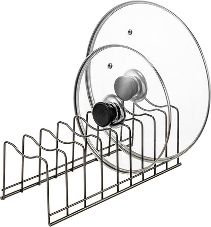 Pot Lid Holder Organizer, Kitchen Countertop Storage Rack for Bakeware, Pots & Pans, Stainless Steel
