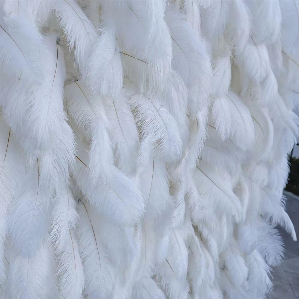 UYCVT Flower Wall Panels White Ostrich Feather Artificial Blooms Flower Wall Panel Silk Floral Faux Ostrich Feather Wall Backdrop Decor for Wedding Party Event Brida