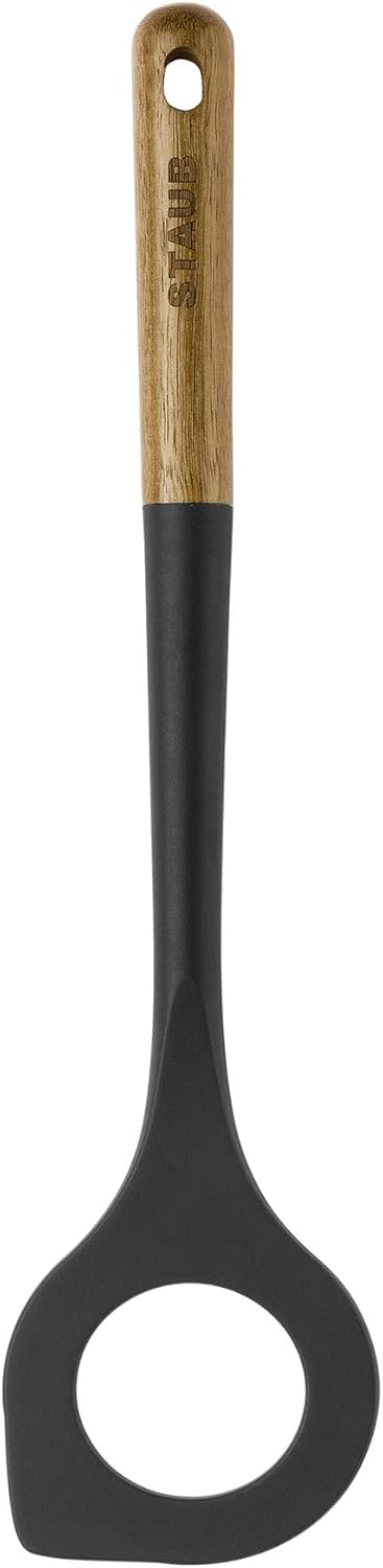 STAUB Risotto Spoon, Durable BPA-Free Matte Black Silicone Cooking Utensil with Acacia Wood Handles