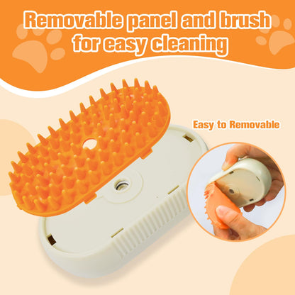 Steam Brush for Cats Dogs,Cat Steam Brushes for indoor Cats,3 in 1 Steam Cat Brush for Shedding,Silicone Pet Spray Hair Removal Comb for Massage,Combing,Rechargeable Dog Brushes for GroomingYellow