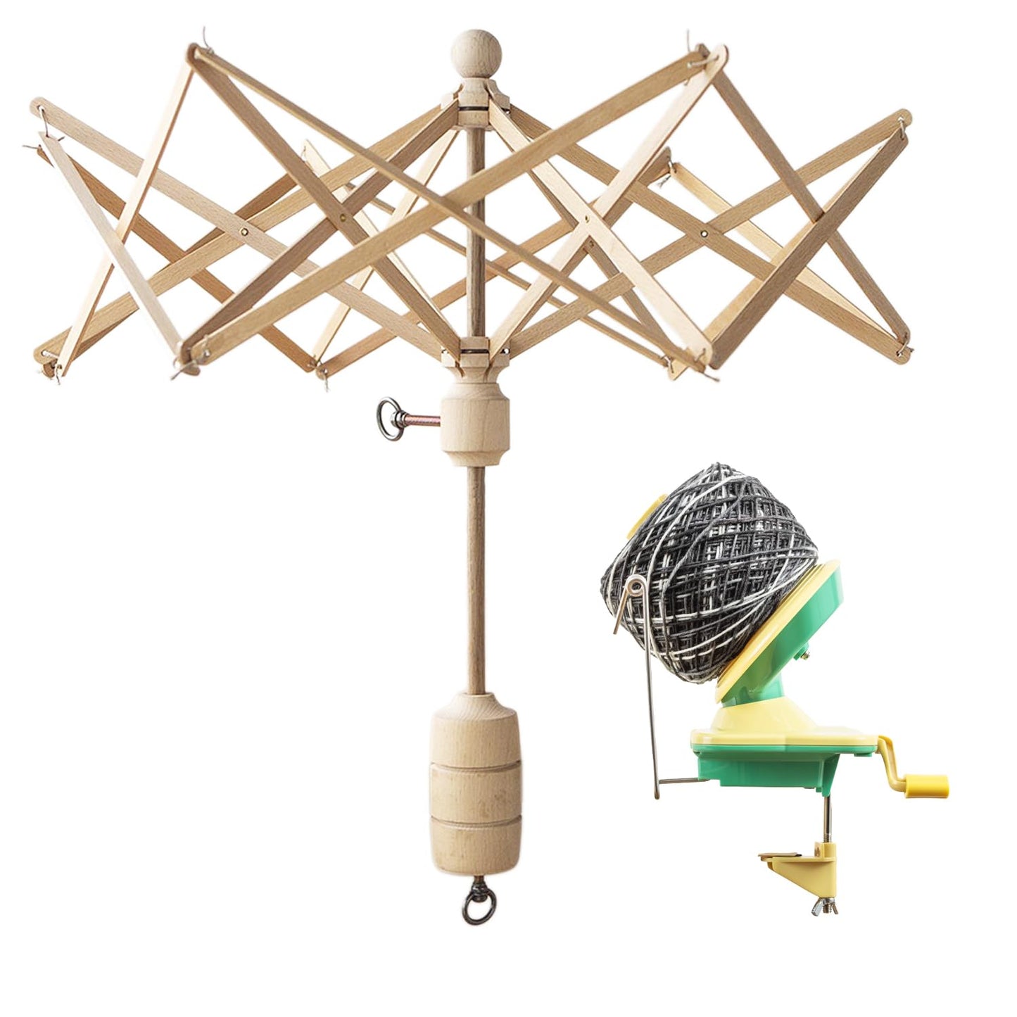 Knit Picks Yarn Winding Bundle - Yarn Ball Winder (Yellow) and Birch Wooden Yarn Swift