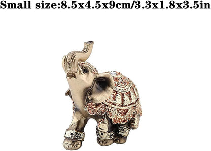 Golden Polyresin Elephant Statue, Lucky Collectible Figurine Gift Home Decor Feng Shui Ornament (Small)