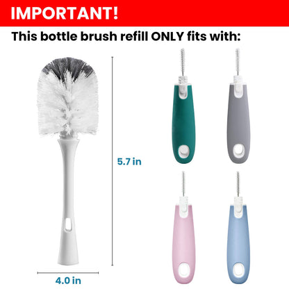 Bottle Brush Replacement Head for OXO Bottle Brush Only, 4 Pack Bottle Brush Refills, Dual Bristle Design for Baby Bottles, Water Bottles, Glasswares