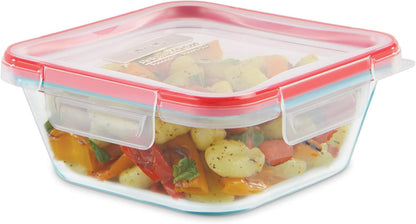 Pyrex Freshlock Glass Food Storage Container, 4 Cup Square, Airtight & Leakproof Locking Lids, Freezer, Dishwasher,