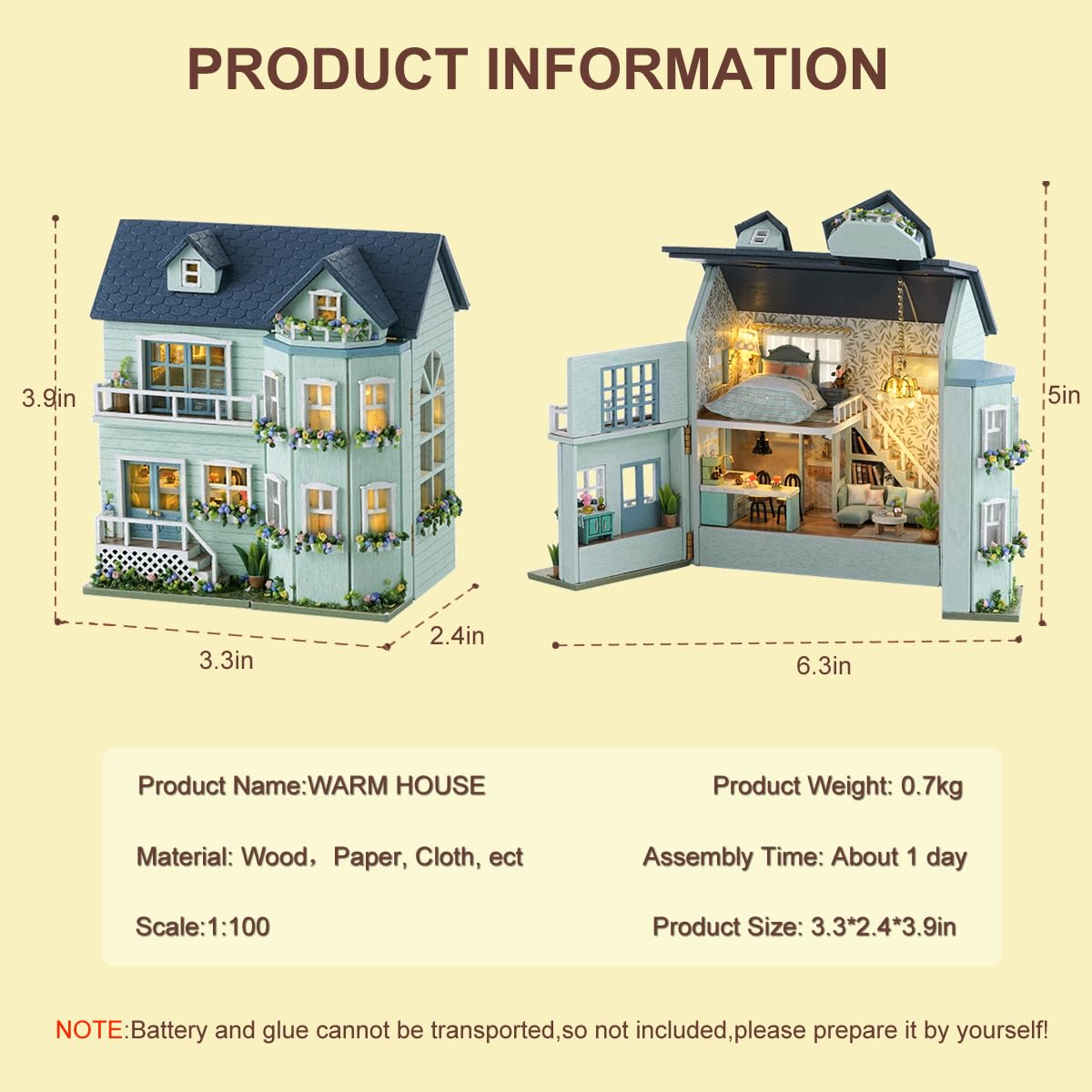 DIY Miniature House Kit, CUTEROOM Wooden Dollhouse Kit Mini House Making Kit with Furnitures, DIY Dollhouse Kit Birthday Gift for Women (Warm Manor)