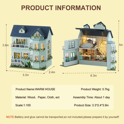 DIY Miniature House Kit, CUTEROOM Wooden Dollhouse Kit Mini House Making Kit with Furnitures, DIY Dollhouse Kit Birthday Gift for Women (Warm Manor)