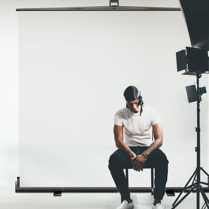 【Wider Style】 RAUBAY 78.7 x 82.7in Large Collapsible White Backdrop Screen Portable Retractable Panel Photo Background with Stand for Video Conference, Photographic Studio, Streaming