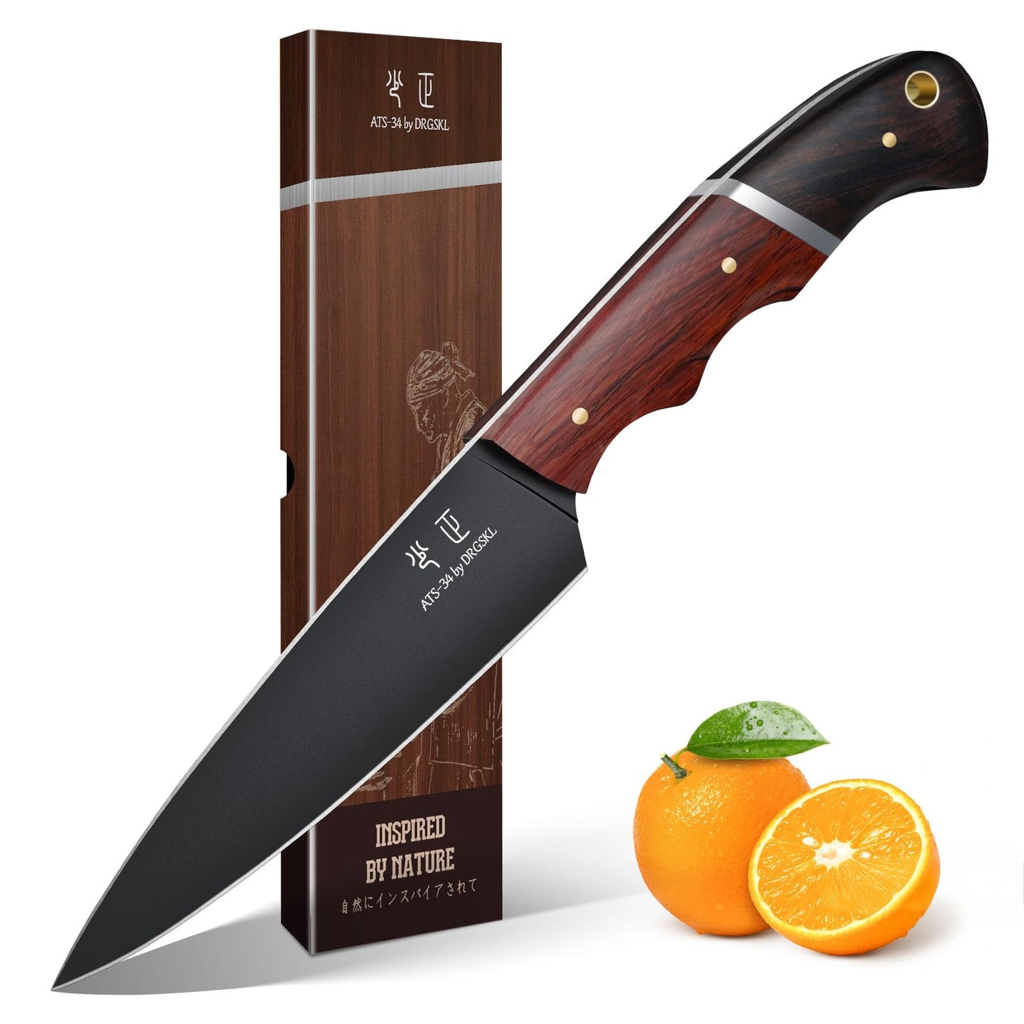 DRGSKL Kitchen Utility Knife From Japan - Small Chef Knife 5 Inch Forged from a Single Piece of High Carbon ATS-34 Steel, Full-Tang Paring Knife with Walnut Handle for Fruit and Vegetable, Ideal Gift