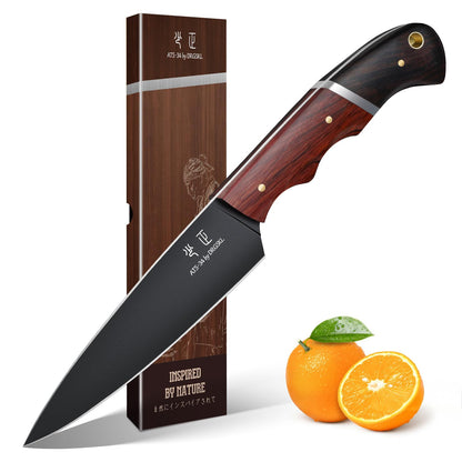 DRGSKL Kitchen Utility Knife From Japan - Small Chef Knife 5 Inch Forged from a Single Piece of High Carbon ATS-34 Steel, Full-Tang Paring Knife with Walnut Handle for Fruit and Vegetable, Ideal Gift