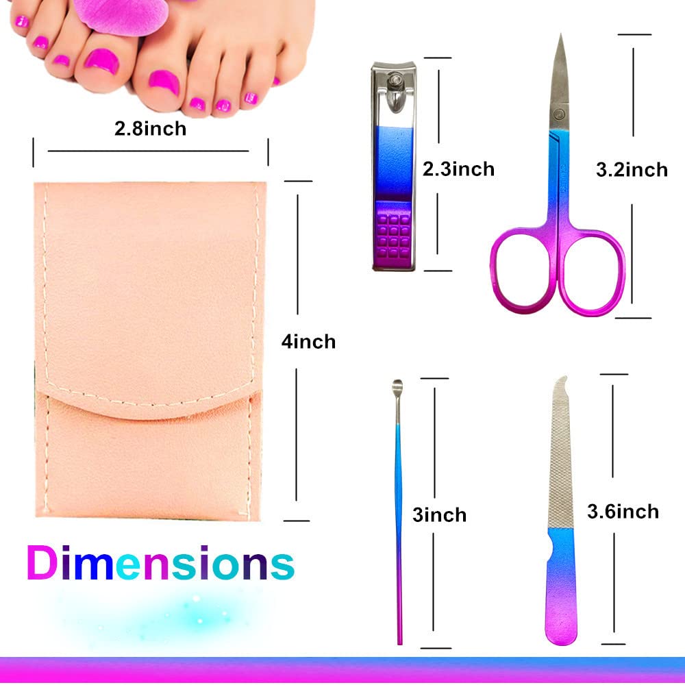 Manicure Set, Professional Women Nail Clippers Kit 4PCS， Stainless Steel Nail Cutter Care Tools Professional Grooming Kits, PU Leather Travel Case （rose gold）