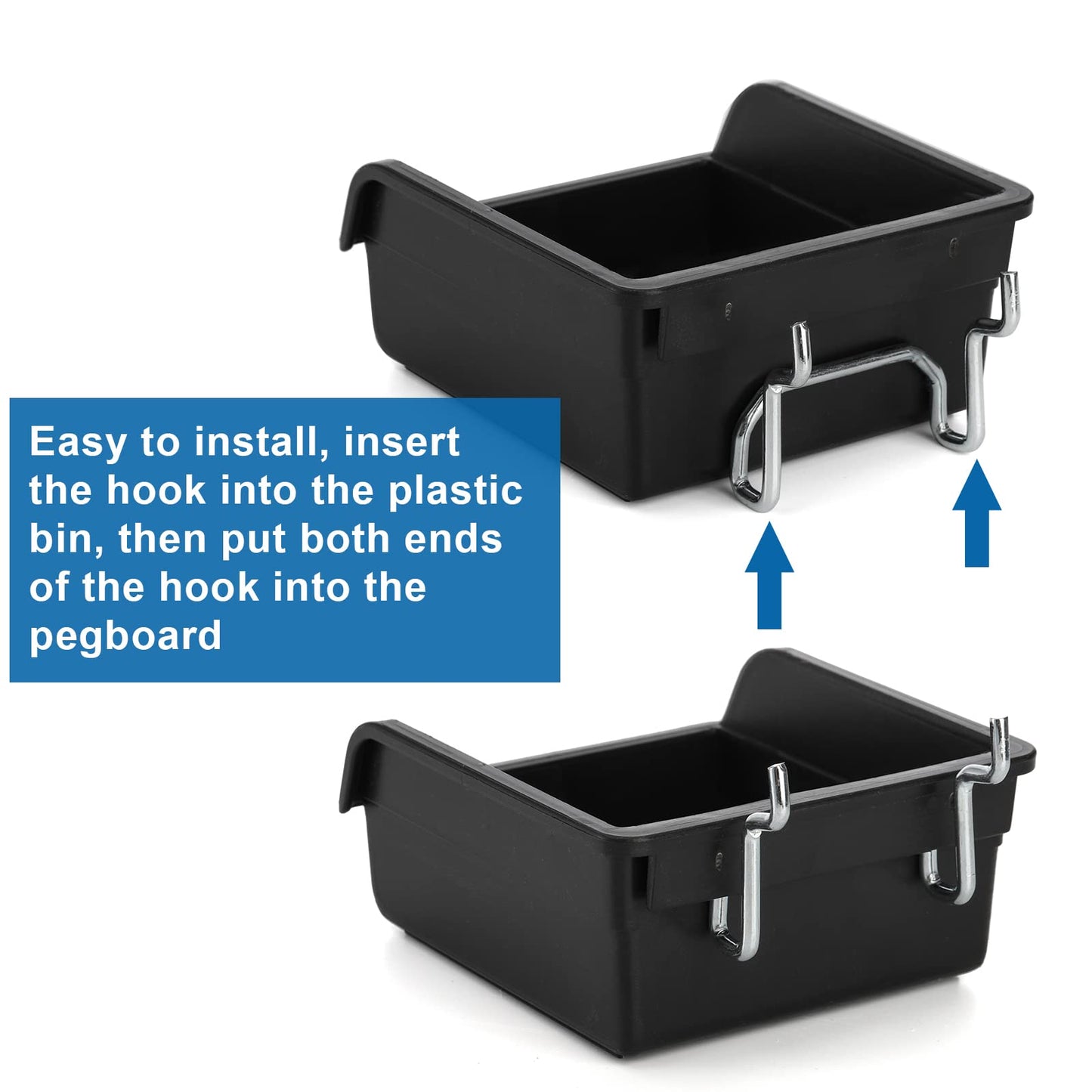 Foraineam 16 Pack Pegboard Bins with Metal Hooks, Black Garage Workbench Bins Cups Peg Board Accessories Kit, Pegboard Tools Organizer for Hardware, Workshop, Craft Room, Tool Shed, Hobby Supplies