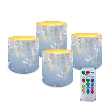 Cozeyat Blue Garden Safe Alternative Candles Set of 4 Battery Powered Flameless LED with Remote Timer Waterproof Flickering for Indoor Outdoor Beach Decor