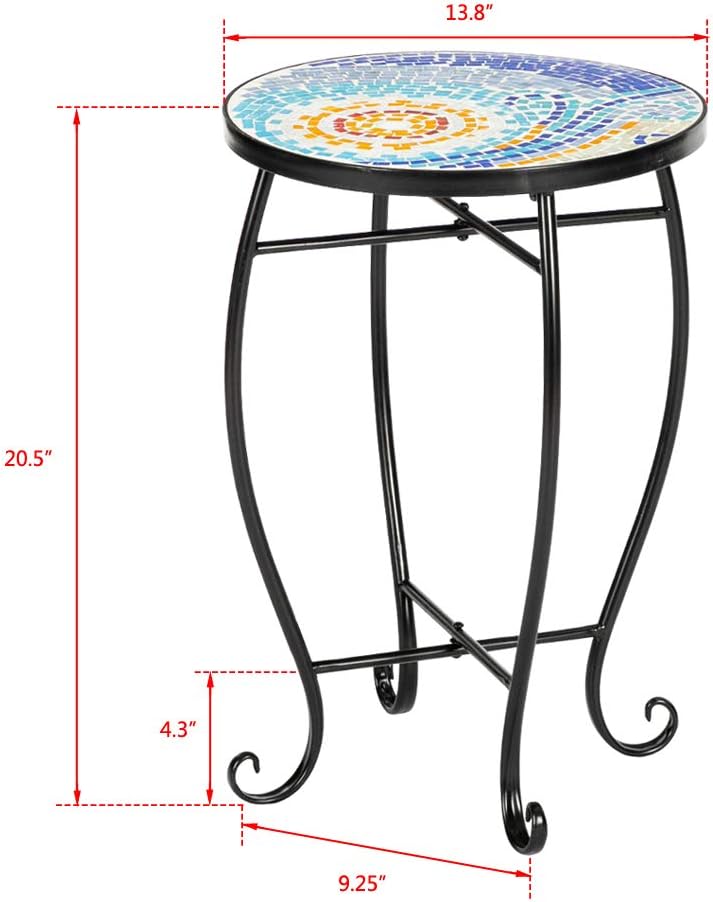 2) Vasitelan Outdoor Patio Side Table Outdoor Accent Table Bistro Coffee End Small Porch Table Indoor Round Glass