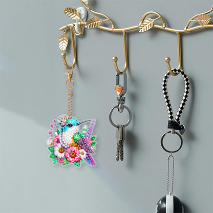 6 Pcs Diamond Painting Keyrings Set Hummingbird, Painting by Number Gem Keychains Kits for Adults, Hanging Ornaments Rhinestones Bookmarks 5D Key Rings for DIY Crafts Home Party Decor