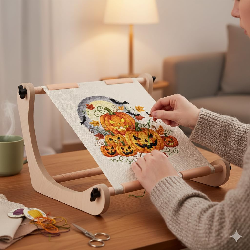 ALIMTEE Cross Stitch Stand for Lap or Table Top, Adjustable Width Embroidery Stand with 2 Sizes Rod (11.8" and 15.75") with Greater Stability