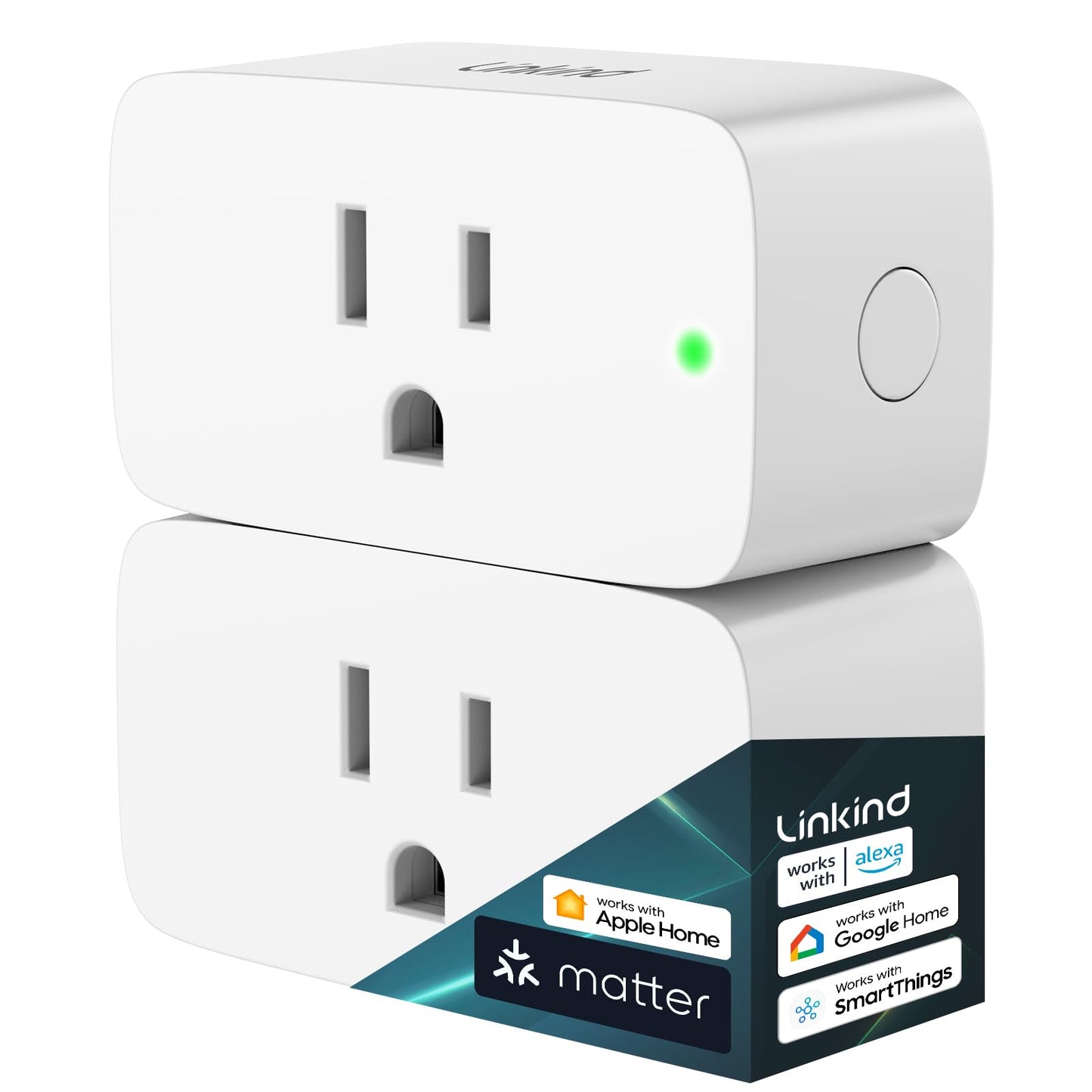 Linkind Matter Smart Plug with Remote, Work with Apple Home, Siri, Alexa, Google Home, SmartThings, Smart Outlet 15A/1800W Max, Smart Automation, Remote Control,Timer&Schedule, 2.4G Wi-Fi, 4 Pack