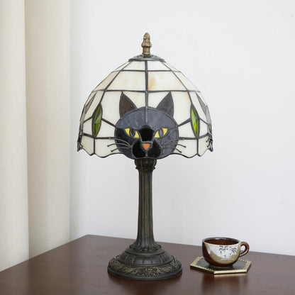 Tiffany Style Black Cat Stained Glass Table Lamp Cute Small Quirky Table Lamp Bedroom Bedside lamp Living Room Dining Room Office Decoration Desk lamp Home Decoration Creative Gift Scene Props