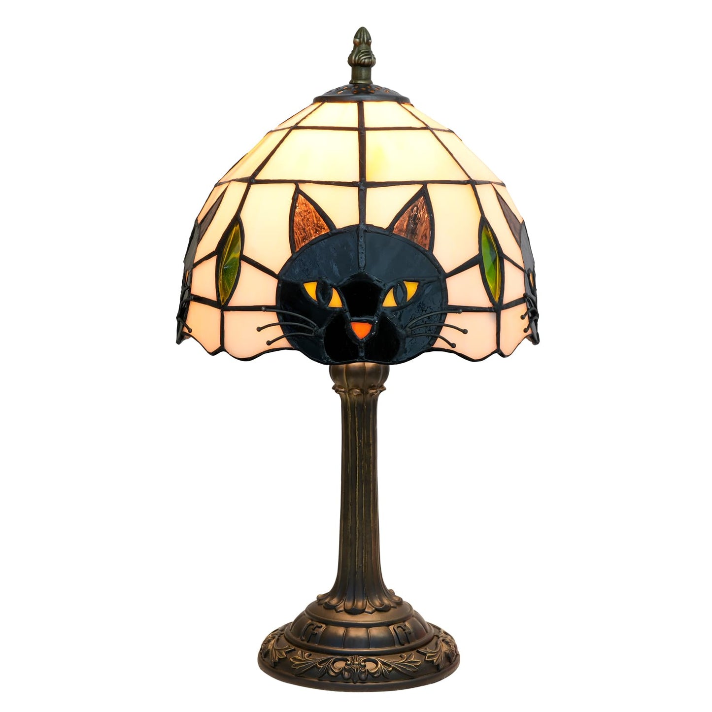 Tiffany Style Black Cat Stained Glass Table Lamp Cute Small Quirky Table Lamp Bedroom Bedside lamp Living Room Dining Room Office Decoration Desk lamp Home Decoration Creative Gift Scene Props