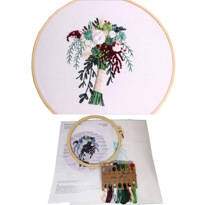 3 Sets Embroidery Starter Kit with Pattern and Instructions,Cross Stitch Beginner Kits with Frame,3 Plastic Embroidery Hoops,3 Embroidery Clothes and Color Threads (3 X Flower Pattern)
