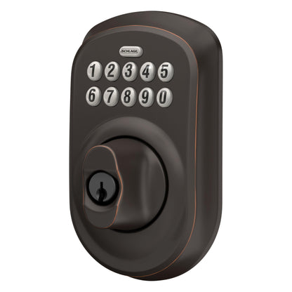Schlage BE365 PLY 716 Plymouth Keypad Deadbolt, Electronic Keyless Entry Lock, Aged Bronze
