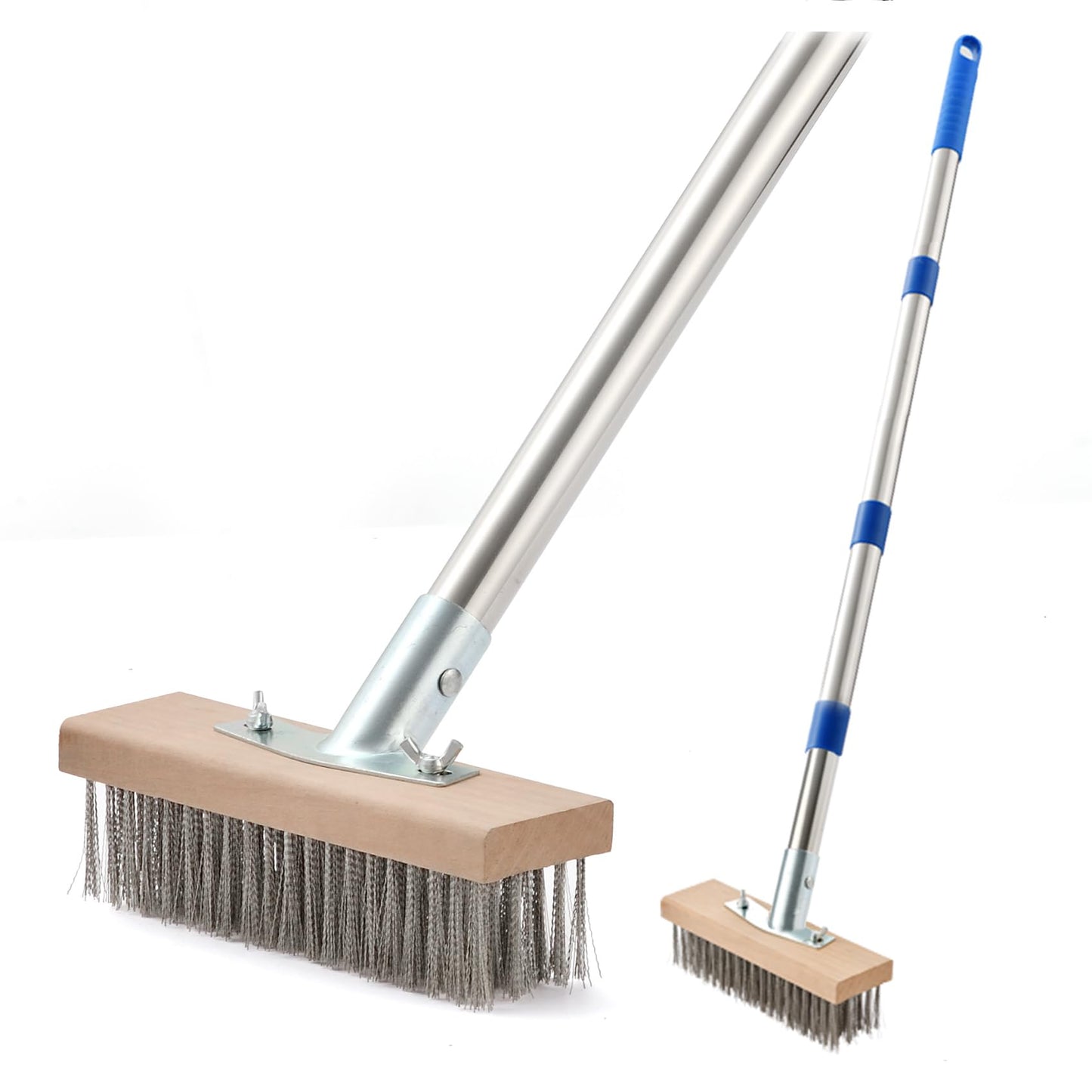MAXMAN Stainless Steel Wire Scrub Brush with Long Handle, 63" Heavy Duty Large Wire Brush, Stiff Metal Bristle Floor Scrubber, Outdoor Patio Cleaning, Wire Broom for Deck, Concrete, Moss Removal