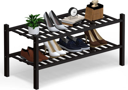 2 Closet,Hallway,Entryway,Small 27"x11"x13" Haddockway Tier Bamboo Shoe Rack Storage Organizer, Multifunctional Free