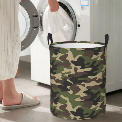 Gbuzozie 62L Round Laundry Hamper Camouflage Pattern Storage Basket Waterproof Coating Green Camo Organizer Bin For Nursery Clothes Toys