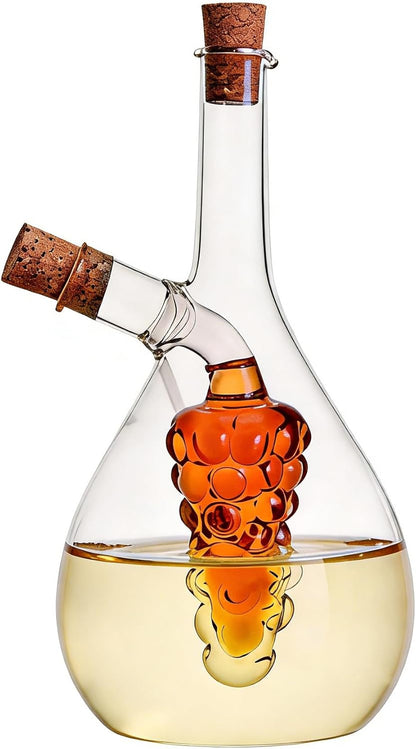 2 1 ELETON Grape Motif in Glass Oil and Vinegar Dispenser Dual Chamber Cruet Bottle for Olive Oil & Balsamic, Leakproof