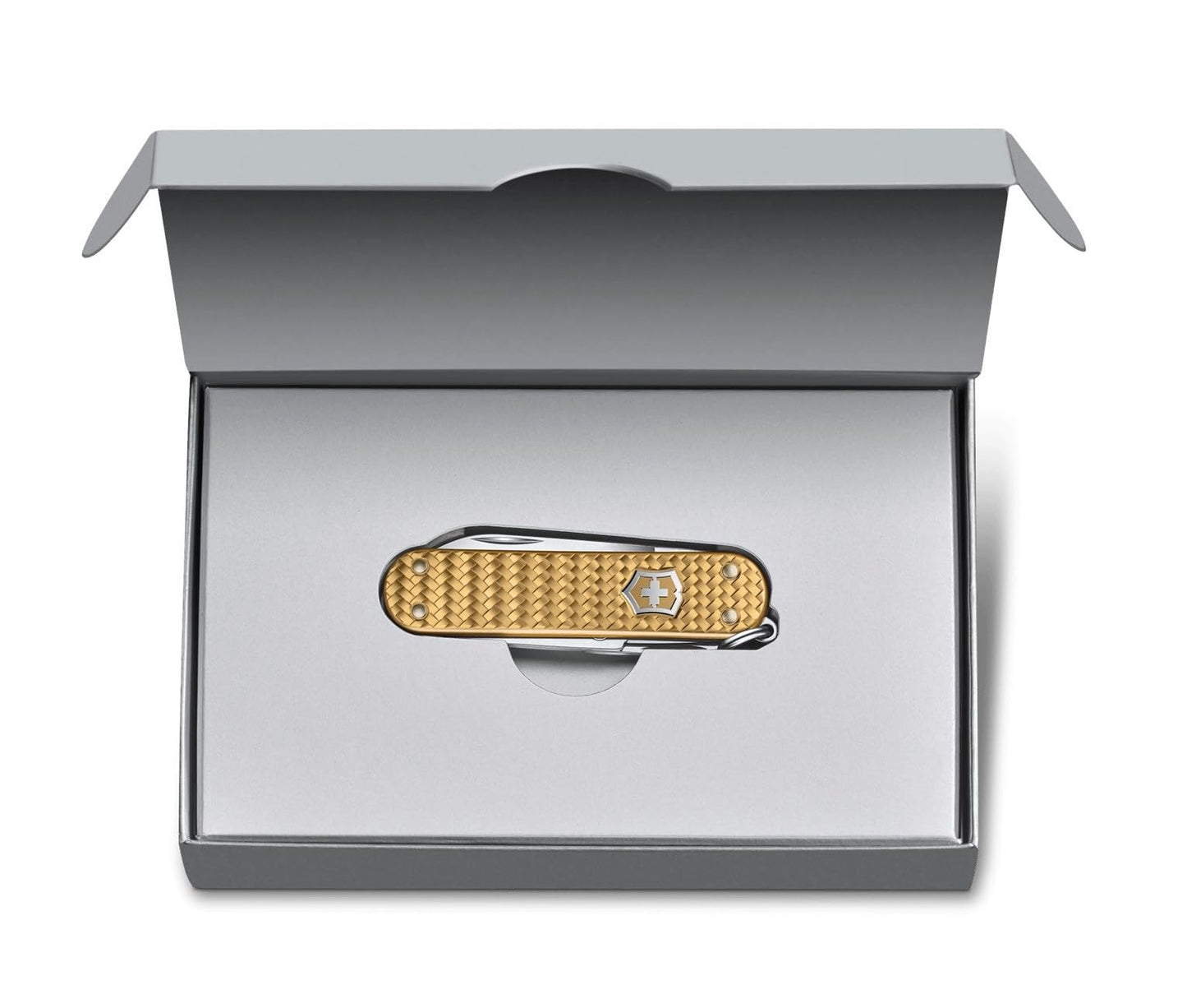 Victorinox Classic SD Precious Alox Swiss Army Knife, Compact 5 Function Swiss Made Pocket Knife with Small Blade, Screwdriver and Key Ring - Brass Gold