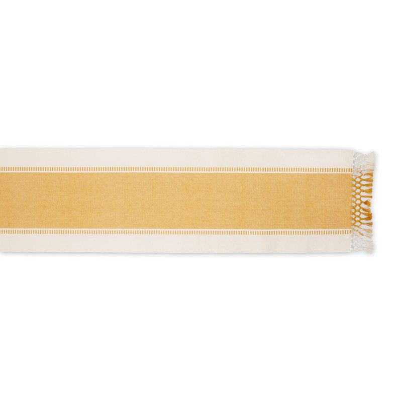 DII Dobby Stripe Woven Table Runner, 13x108 (13x113.5, Fringe Included), Honey Gold
