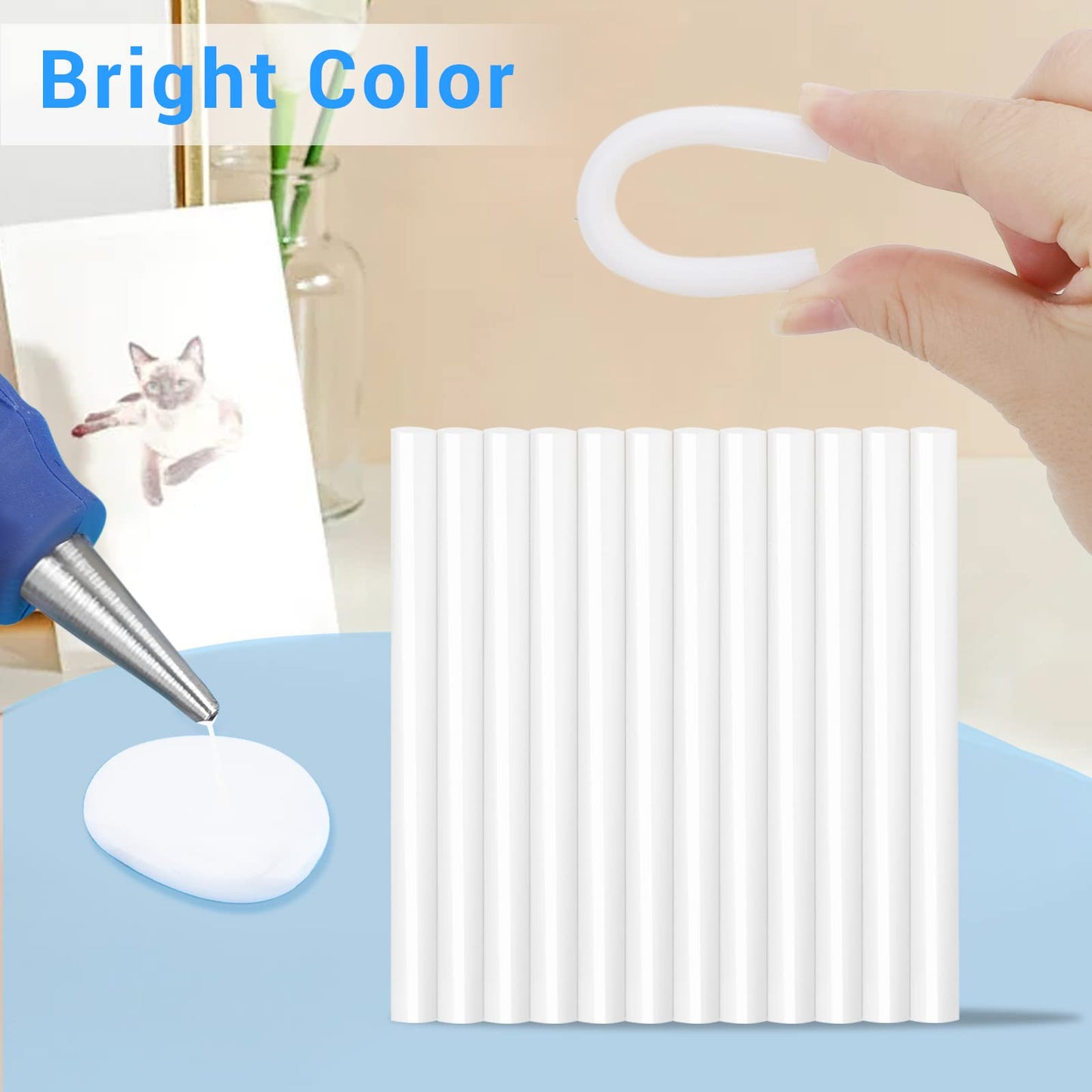 Manarty 24 PCS 8" Long x 0.43" Dia Color Hot Glue Sticks Full Size and 48 PCS 0.27" Dia x 4" Long Mini White Hot Glue Sticks