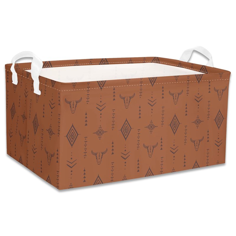3 Pcs Western Bull Boho Rectangle Storage Basket Collapsible Highland Cow Storage Bin for Nursery Toys Books Waterproof Baskets for Closet Shelves Bedroom Decor(Cow)