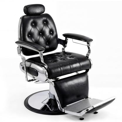 Oakvera Barber Chair, Heavy Duty Vintage Recline Hydraulic Barber Chair with Towel Bar, 360° Swivel All Purpose Professional Salon Chair Barber Shop Beauty Salon Shampoo Equipment, Black and Sliver