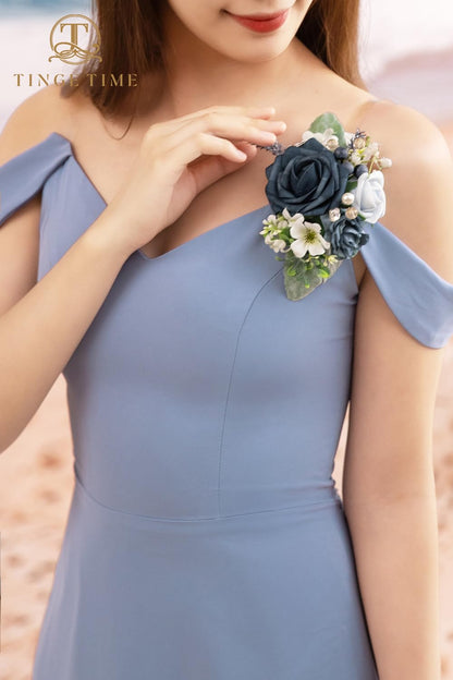 TINGE TIME Artificial Shoulder Corsages Flowers, Set of 2, Mother of The Bride Floral Corsage for Wedding Ceremony Anniversary Formal Dinner Party (Dusty Blue)