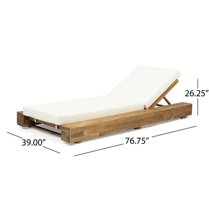 Christopher Knight Home Tory Acacia Wood Chaise Lounge Chair Outdoor Set of 2, Adjustable Backrest Sun Lounger Recliner, Patio Outdoor Chaise Lounge with 4" Thick Water-Resistant Cushions, Teak+Cream