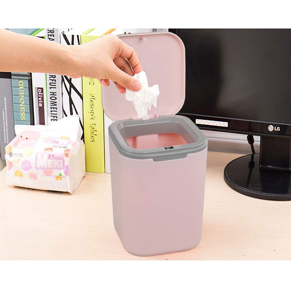 1/2 Gallon Tiny Countertop Trash Can, Push-Button, Pink