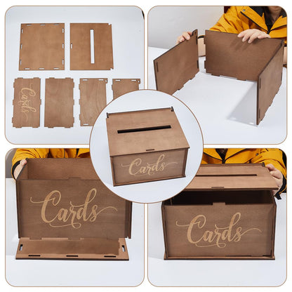 arricraft Dark Brown Rustic Wooden Card box, 11.5x10.5x6.5 Inch Wedding Gift Card Box Large Boxes for Wedding Birthday Bridal Shower Graduation Baby Shower Party