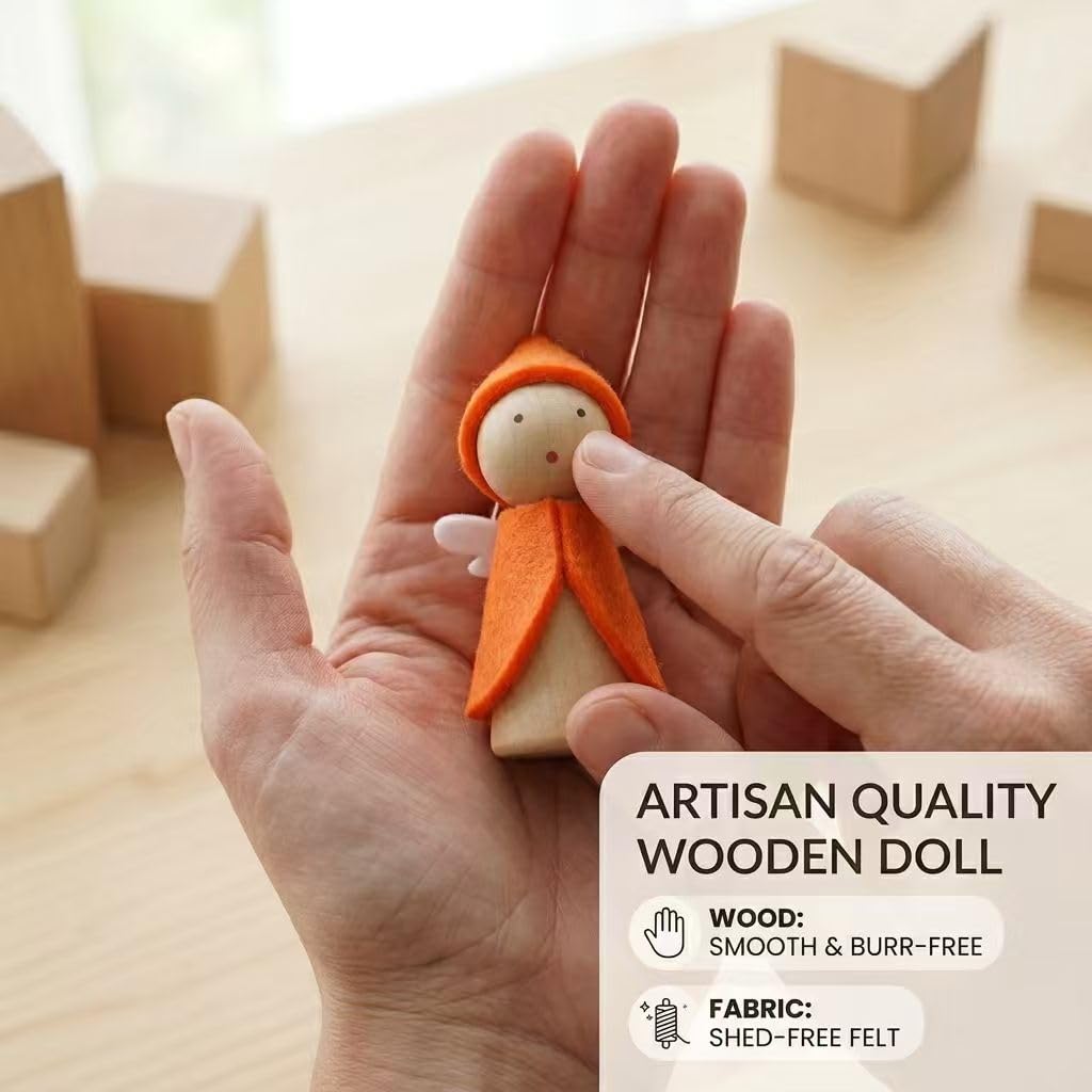 Sing2sky 6 Pcs Wooden Elf Figures, Miniature Dollhouse Accessories for Kids Ages 3+, Cute Wood Gnome Peg Dolls for Small Fairy Garden Decor