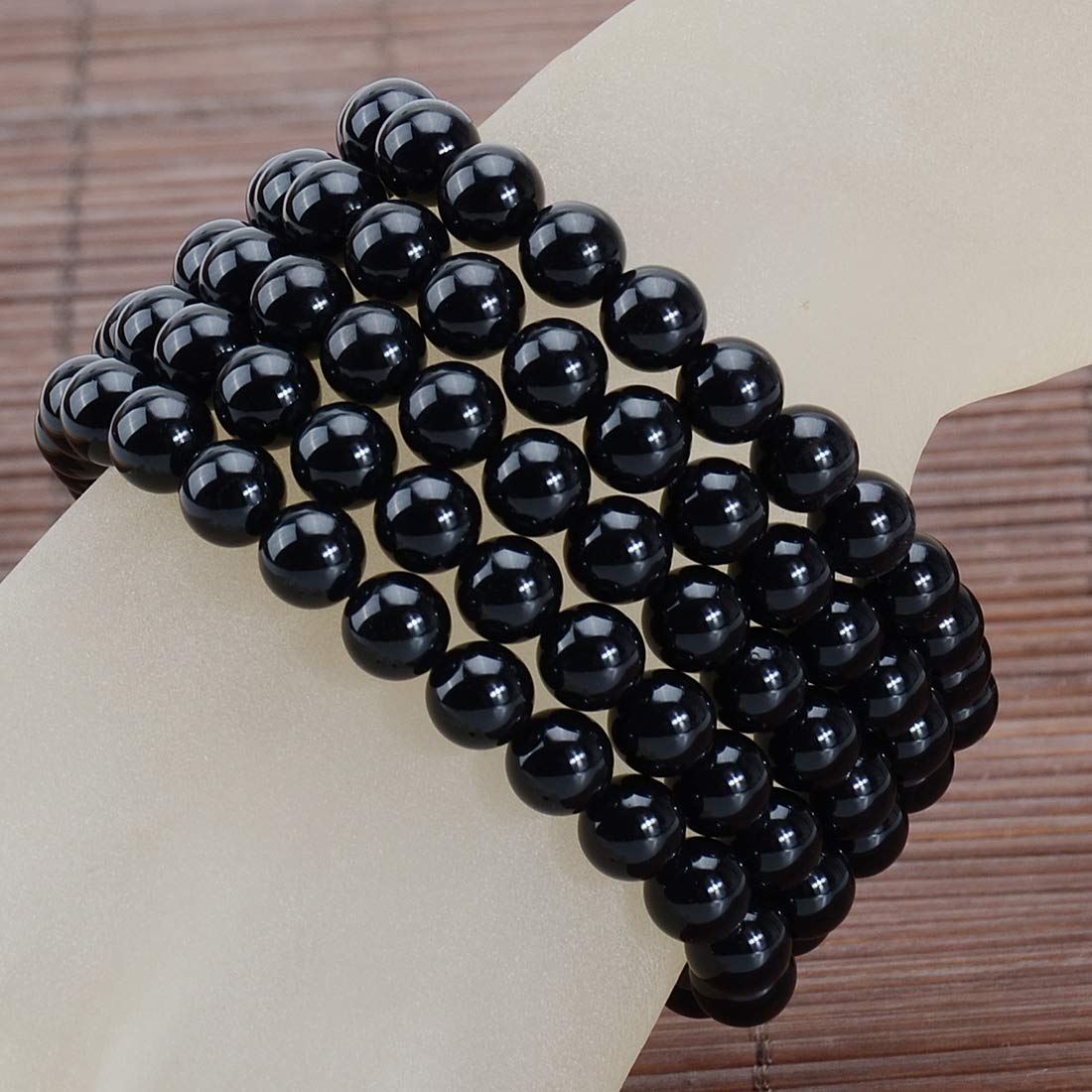 MASSIVE BEADS Black Tourmaline - Super Protection - Handmade Yoga Stretch Elastic Bracelet Natural Stone Crystal Healing Power Energy Gifts for Unisex Adult 8mm