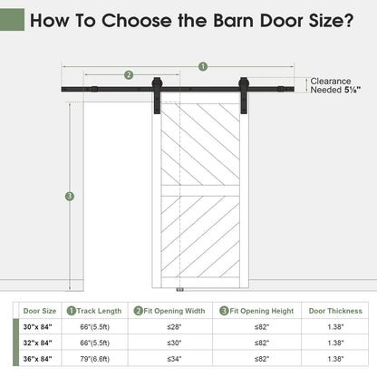36in x 84in Sliding Barn Door with 6.6FT Barn Door Hardware kit & Handle Included, Solid MDF Wood Slab Covered with Water-Proof & Scratch-Resistant PVC Surface,Simple DIY Assembly,Chevron Pattern