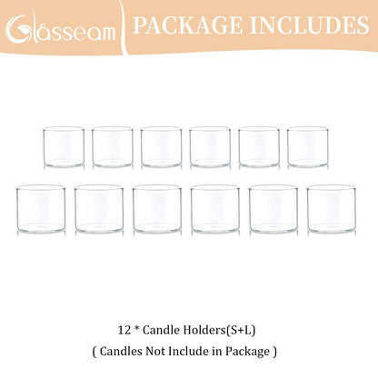 Glasseam Glass Votive Candle Holders - Clear Set of 12, Mini Floating Tea Lights for Wedding Centerpieces, Christmas Party Decorations, 1.6"+2
