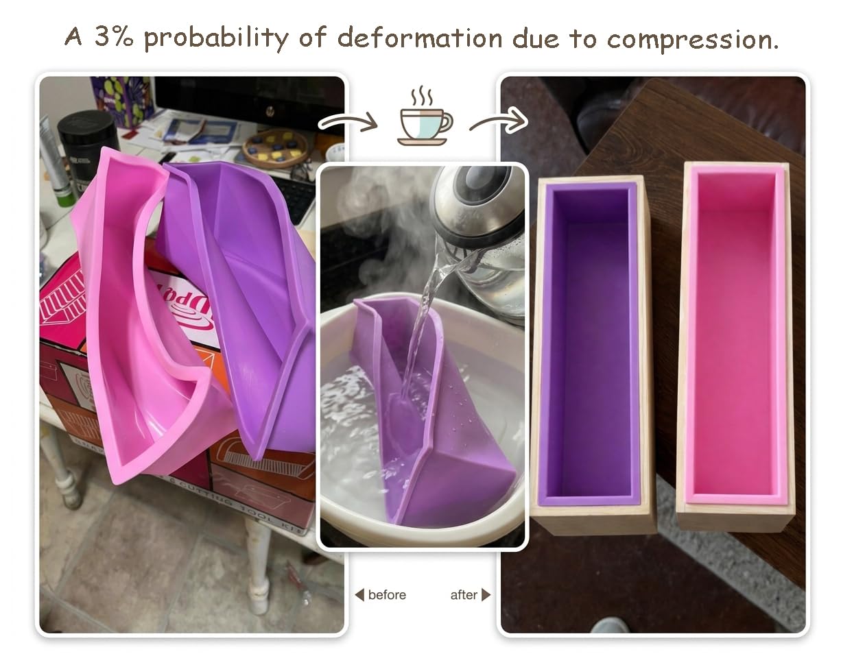 2 PCS Silicone soap molds Making Kit soap loaf bar Making molds (44oz Purple Pink Silicone) for Adults - Stainless Steel Wavy & Straight Slicer