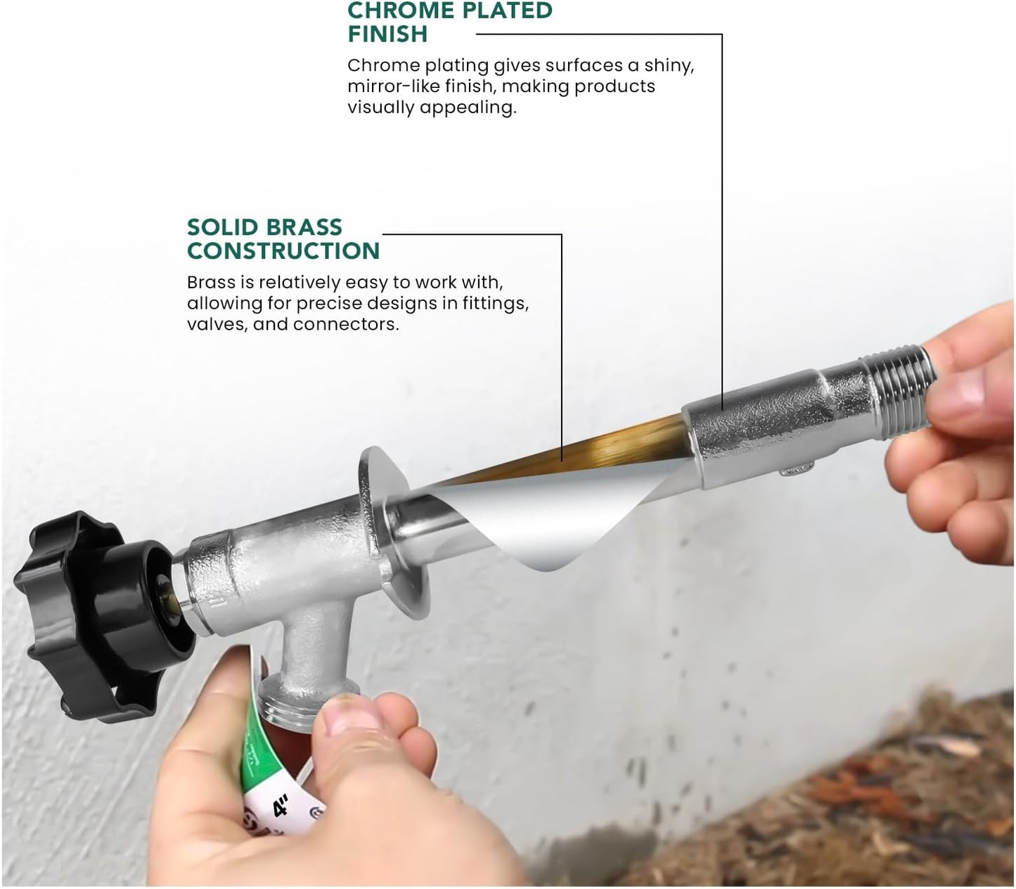 12 Inch 1/2" 3/4" Midline Valve Frost-Free Sillcock, Chrome-Plated Brass Body MIP/Sweat Inlet x Hose Bib Outlet