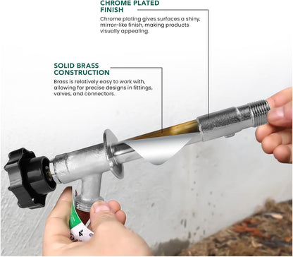 12 Inch 1/2" 3/4" Midline Valve Frost-Free Sillcock, Chrome-Plated Brass Body MIP/Sweat Inlet x Hose Bib Outlet