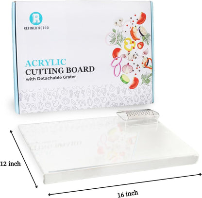 Acrylic Cutting Board With Counter Lip - Clear Cutting Board with Detachable Grater and Spoon Holder for Countertop